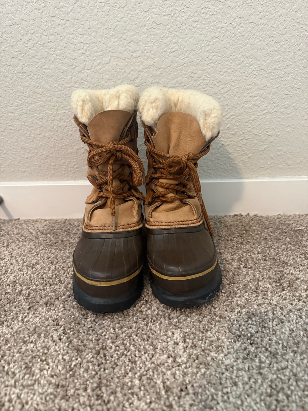 Tan and Brown Fleece-Lined Alpine Sorel Snow Boots